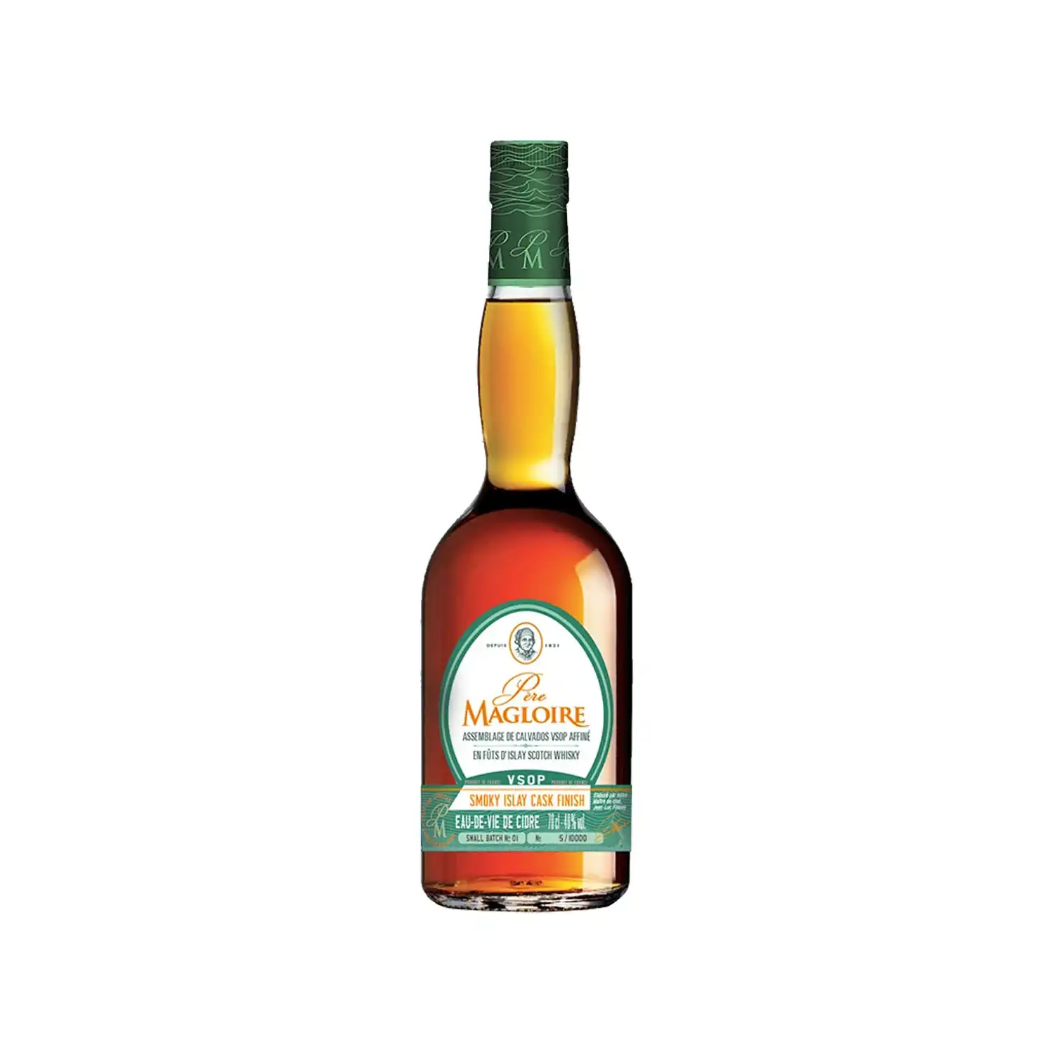 Père Magloire Smoky Islay Cask Finish – calvados i flaska med grön etikett, lagrad i rökig Islay-whiskytunna
