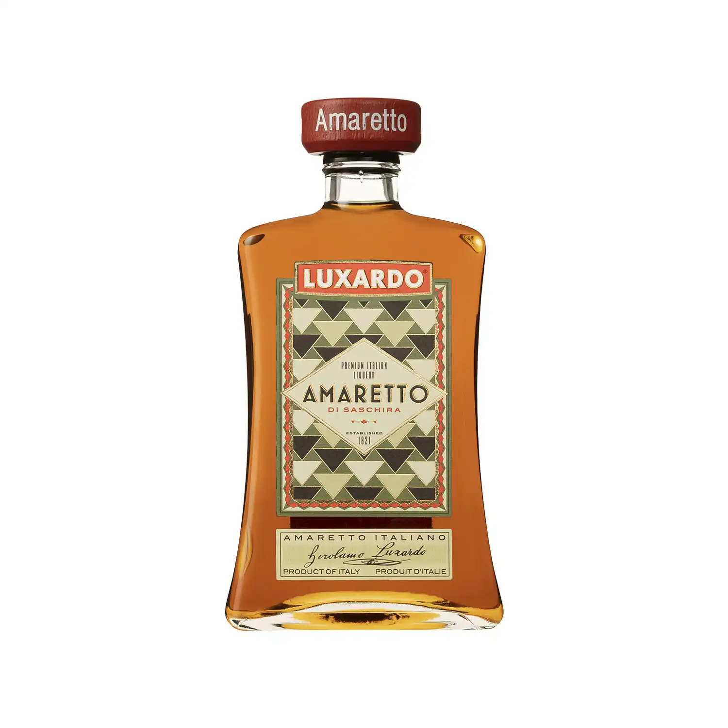 Luxardo Amaretto – mandellikör i bred dekorativ flaska med röd kork