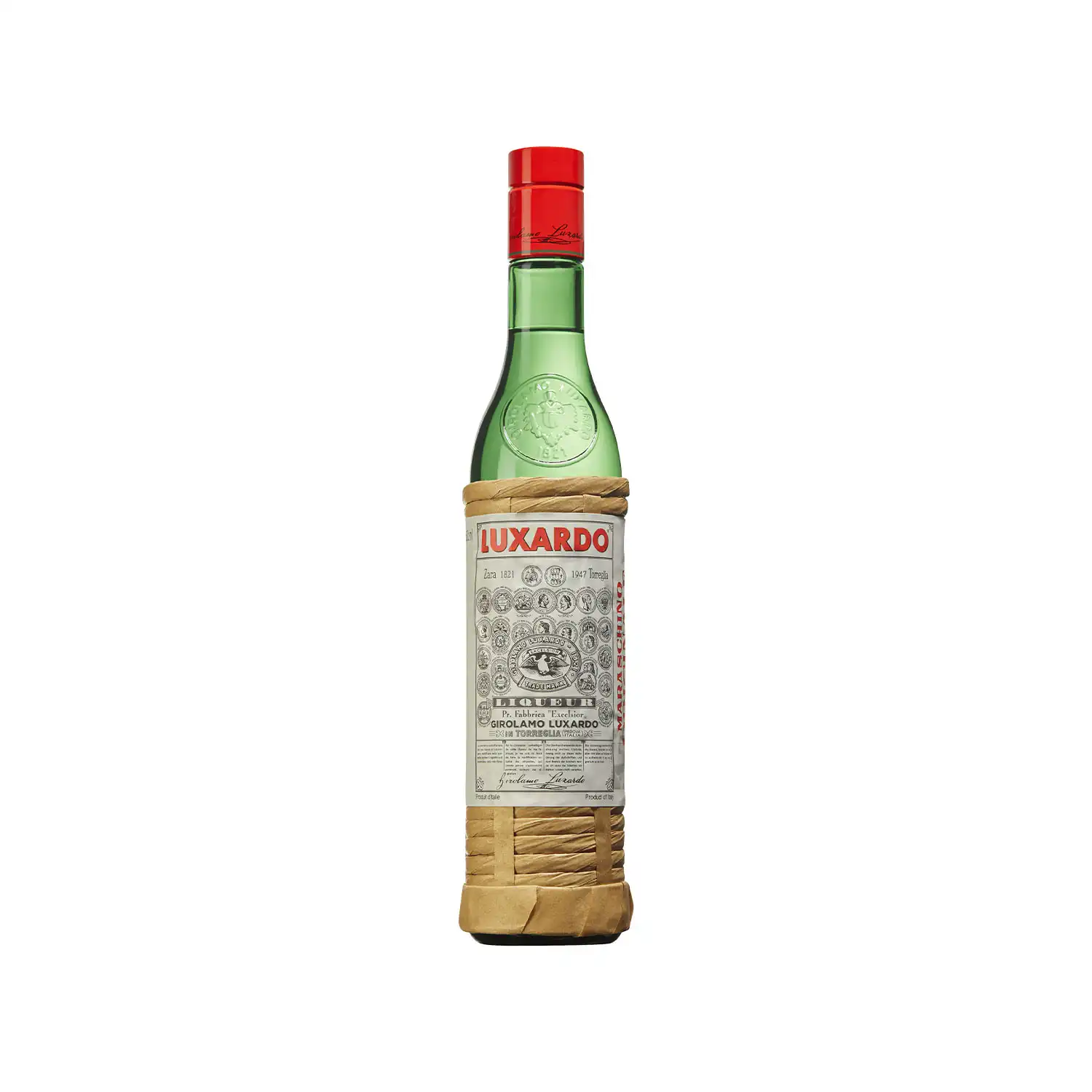 Luxardo Maraschino – körsbärslikör i lång flaska med halmflätad bas