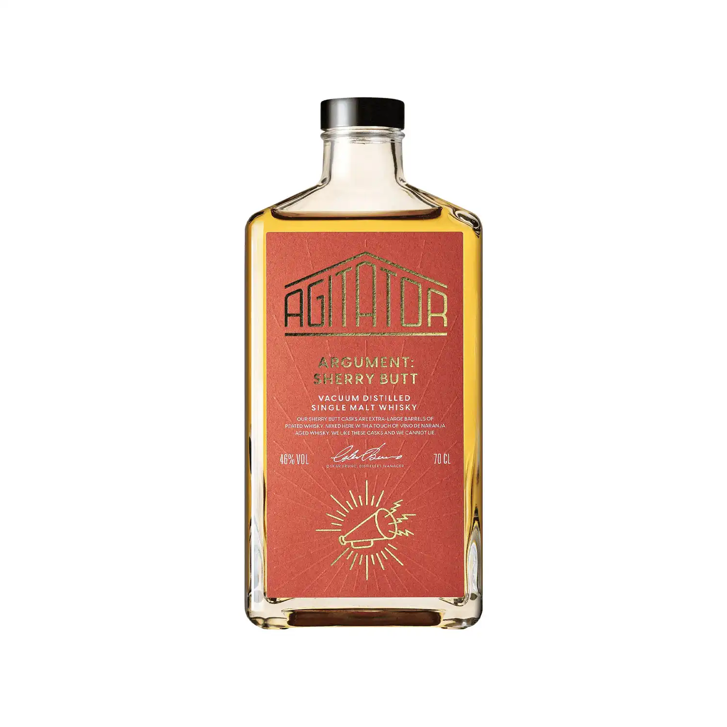 Agitator Argument Sherry Butt – svensk whisky i fyrkantig flaska med röd etikett