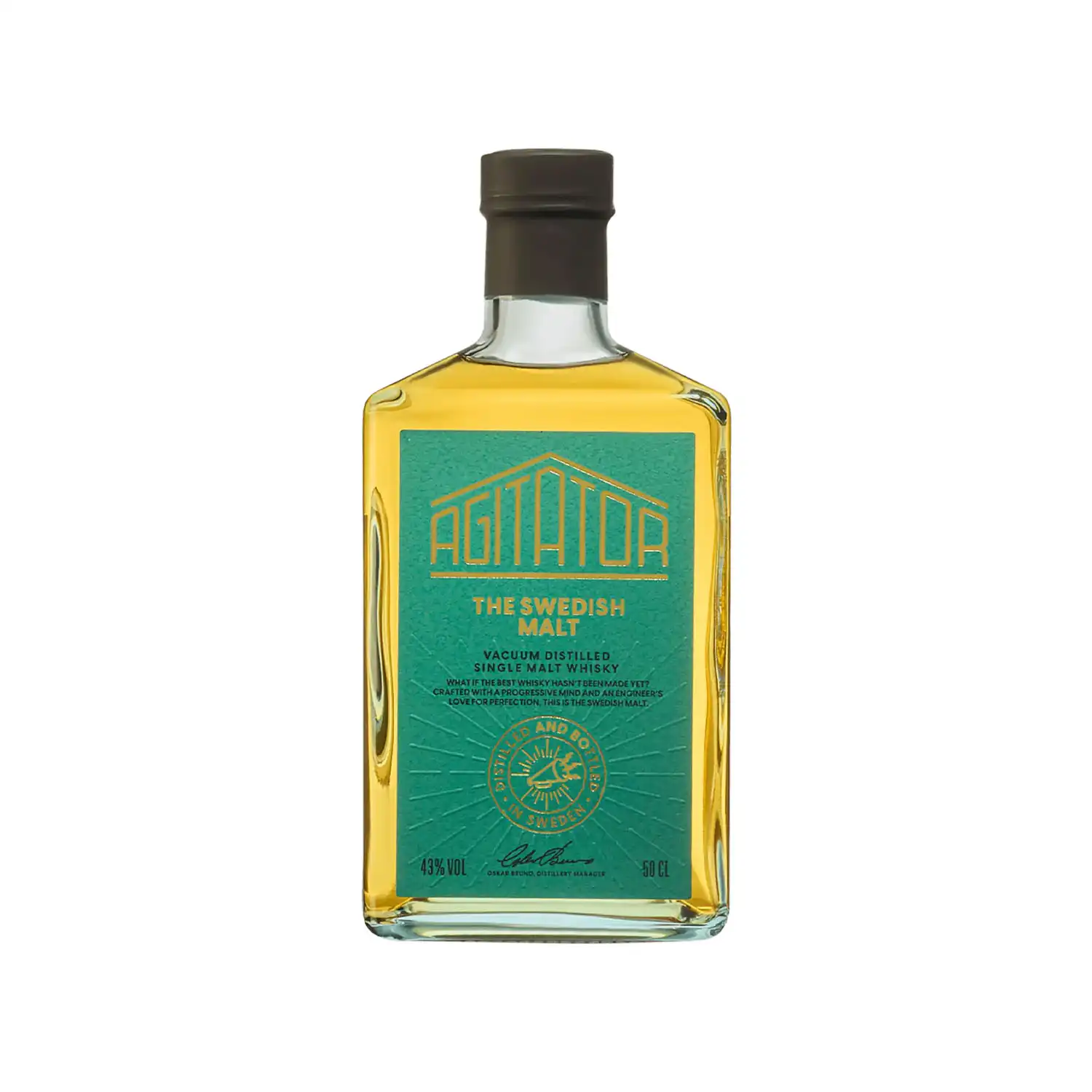 Agitator The Swedish Malt – svensk whisky i kompakt flaska med grön etikett