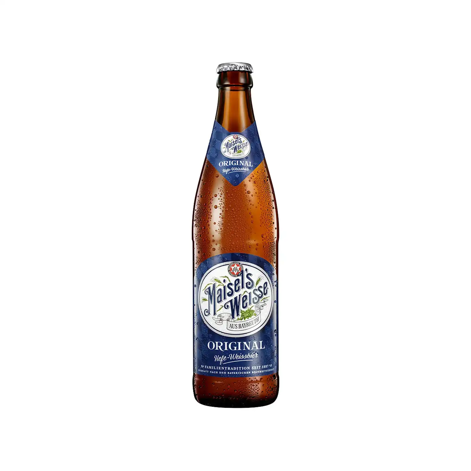Maisel’s Weisse Original – veteöl i hög brun flaska med blå etikett